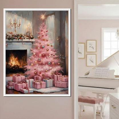 Pink Christmas Hearth Glow Canvas Wall Art