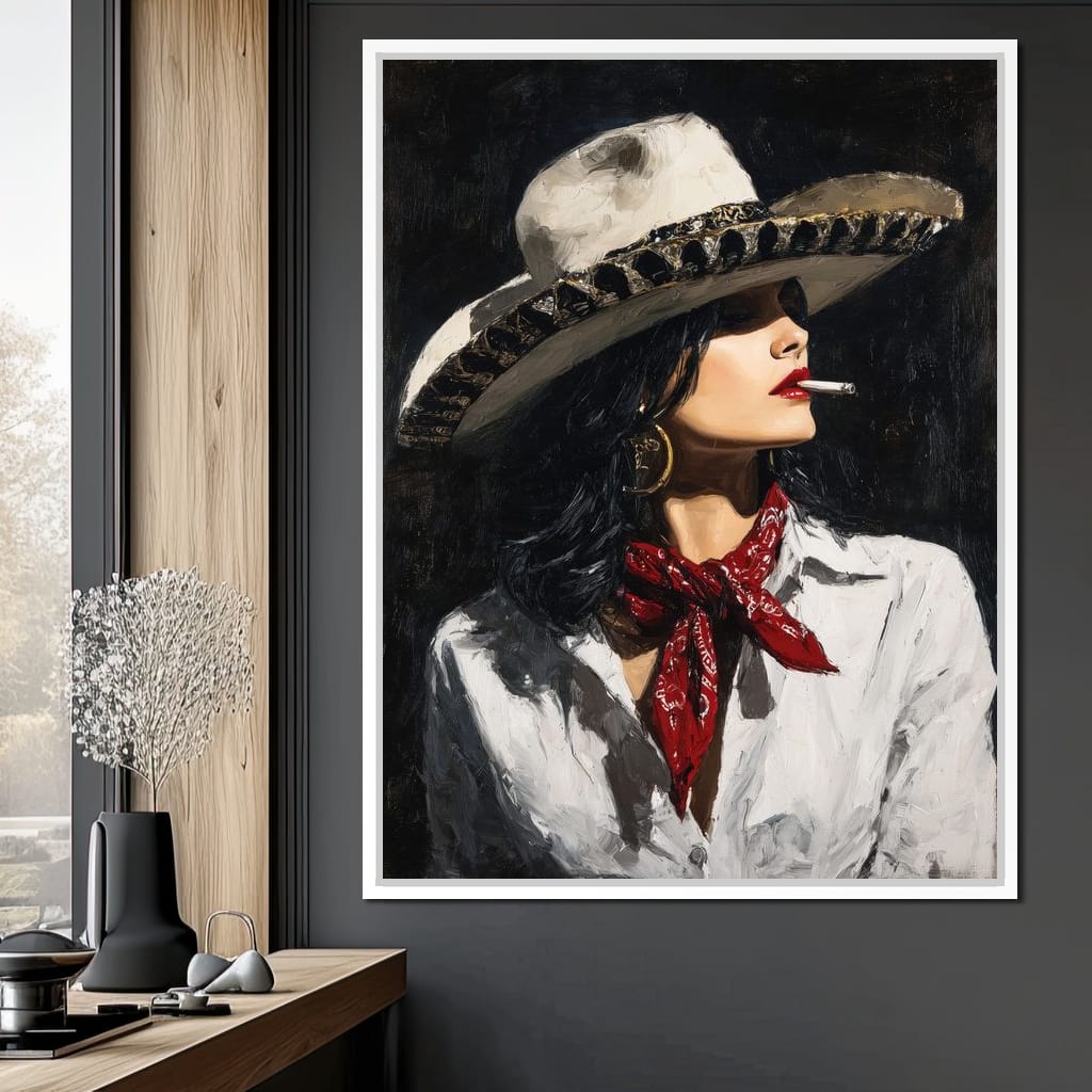 Noir Cowgirl Cigarette Glow Canvas Wall Art