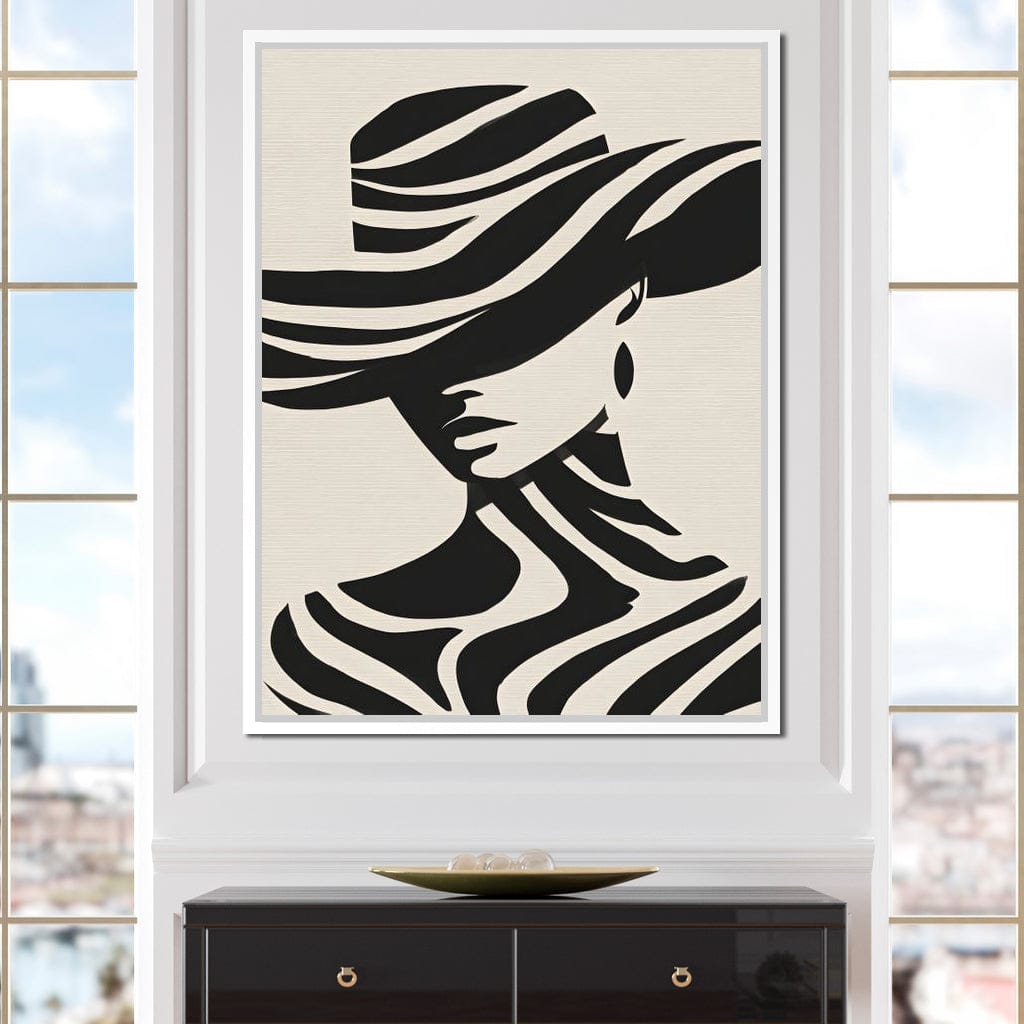 Monochrome Wind Hat Silhouette Canvas Wall Art