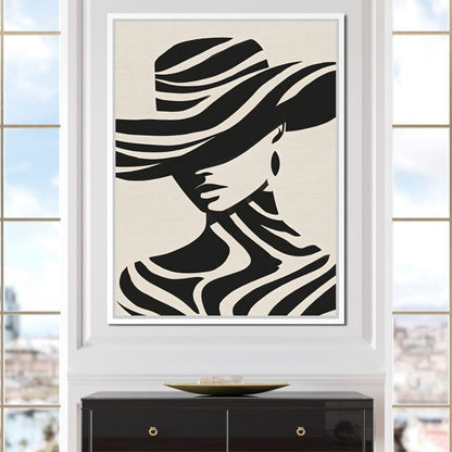 Monochrome Wind Hat Silhouette Canvas Wall Art