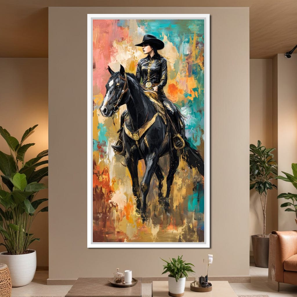 Gallant Cowgirl Riding Midnight Canvas Wall Art
