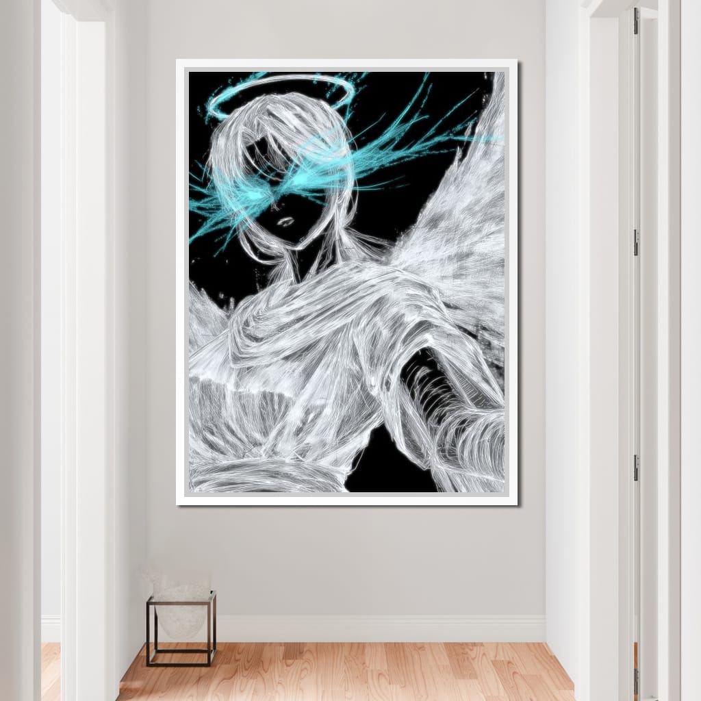 Celestial Guardian Neon Wings Canvas Wall Art