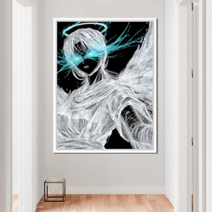 Celestial Guardian Neon Wings Canvas Wall Art