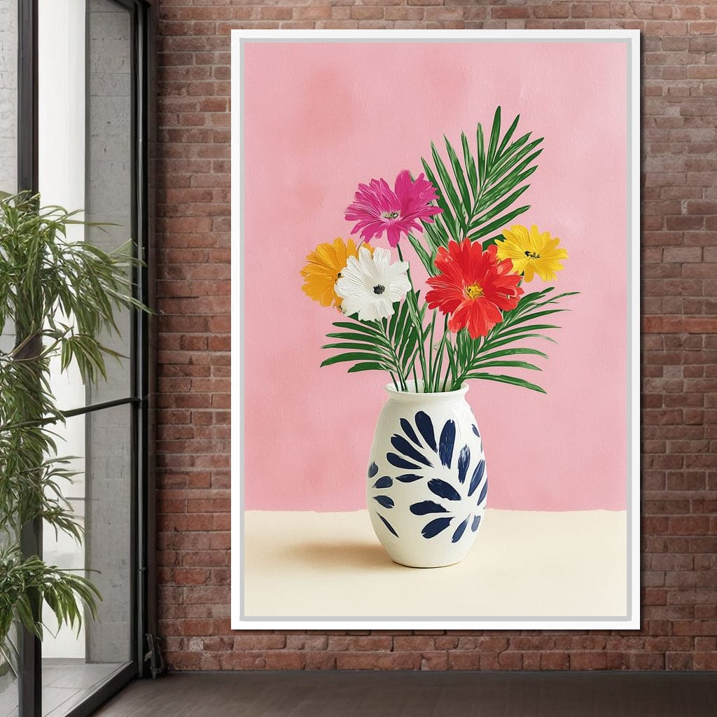 Pink Vase Garden Bouquet Canvas Wall Art