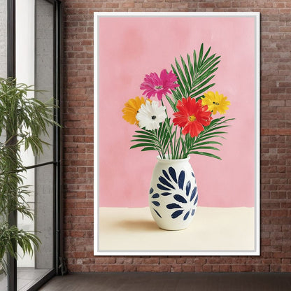 Pink Vase Garden Bouquet Canvas Wall Art