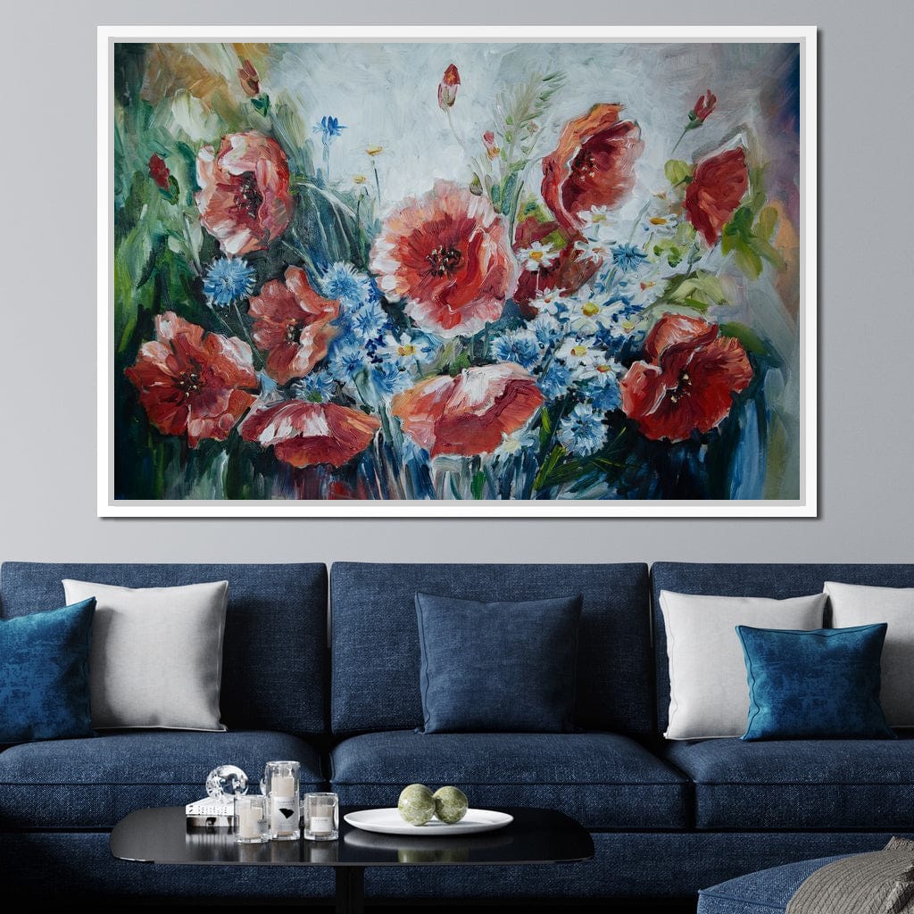 Poppies & Blue Flowers Canvas Wall Art