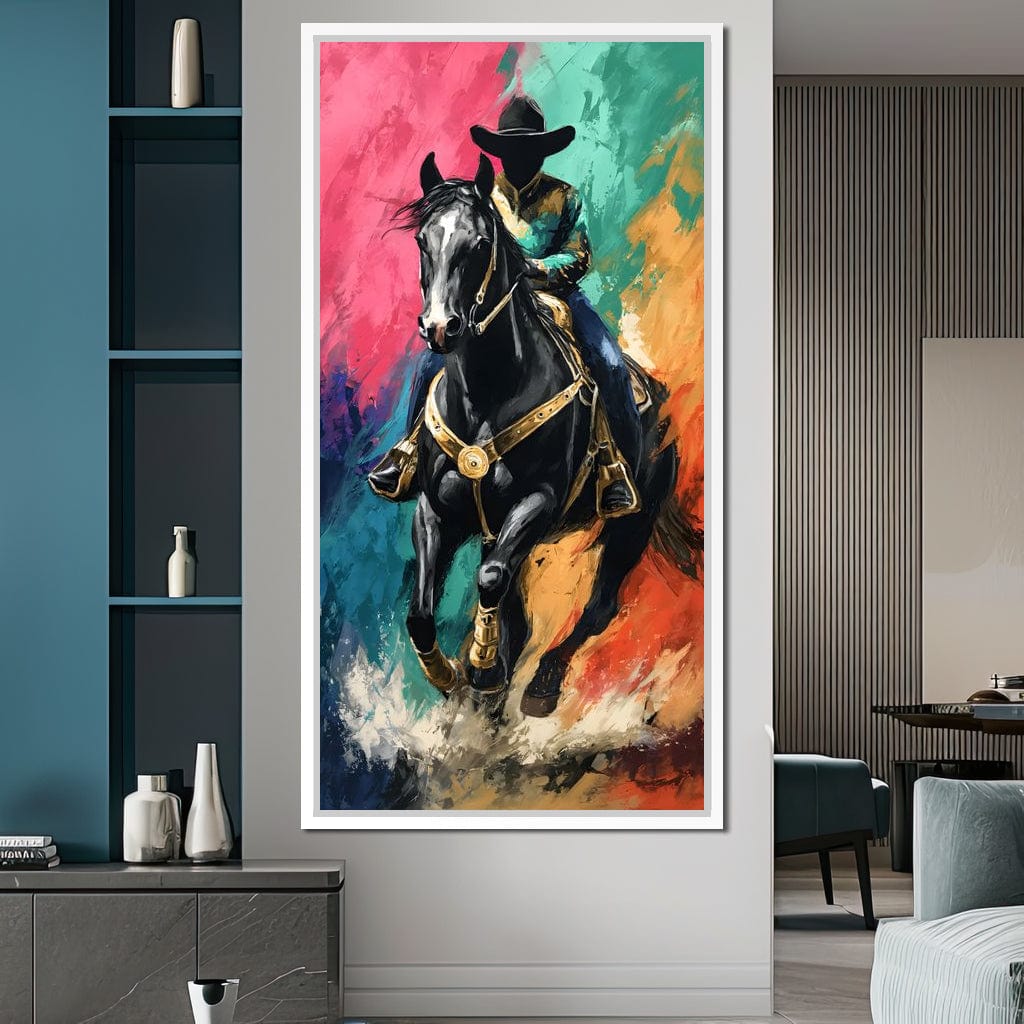 Galloping Midnight Charro Charge Canvas Wall Art