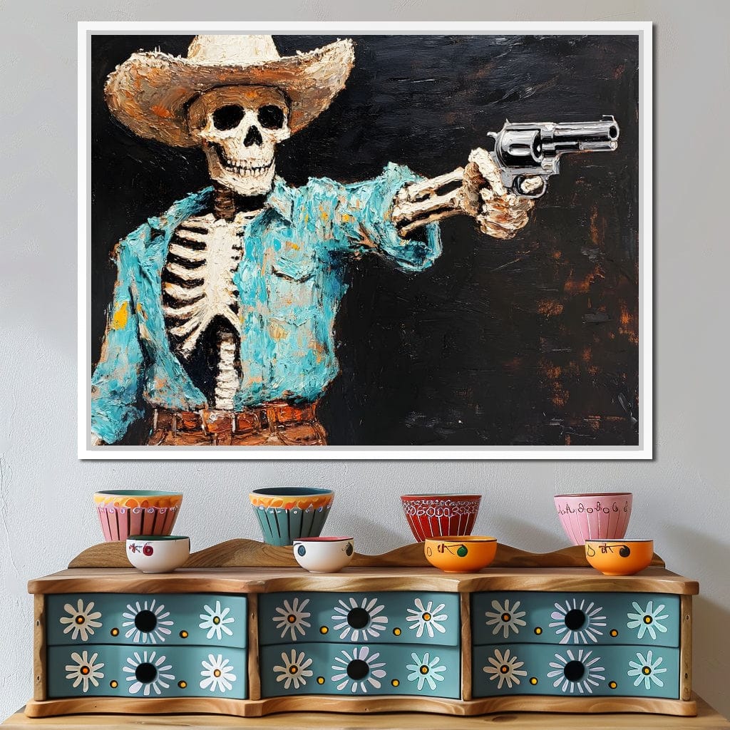 Cowboy Skeleton in Denim Canvas Wall Art