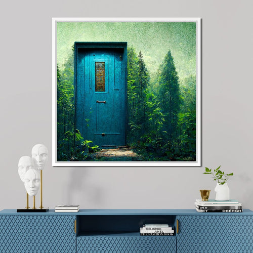 Blue Door in the Green Canvas Wall Art