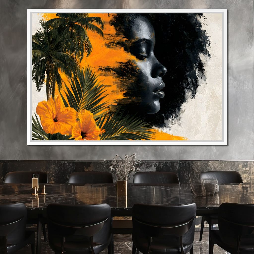 Golden Palms Dark Silhouette Canvas Wall Art