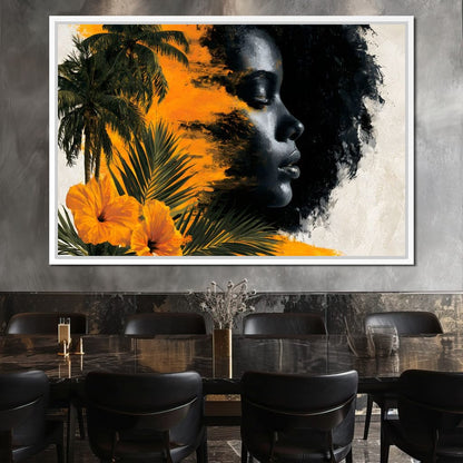 Golden Palms Dark Silhouette Canvas Wall Art