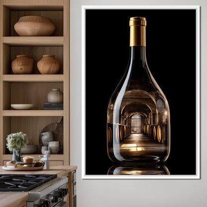 Golden Cellar Bottle Portal Canvas Wall Art