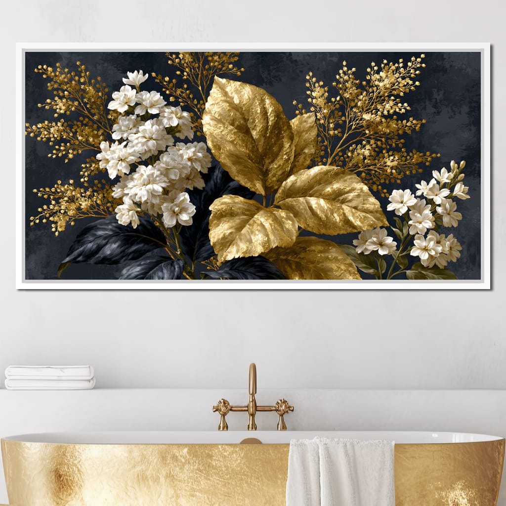 Gilded Foliage Upon Midnight Velvet Canvas Wall Art