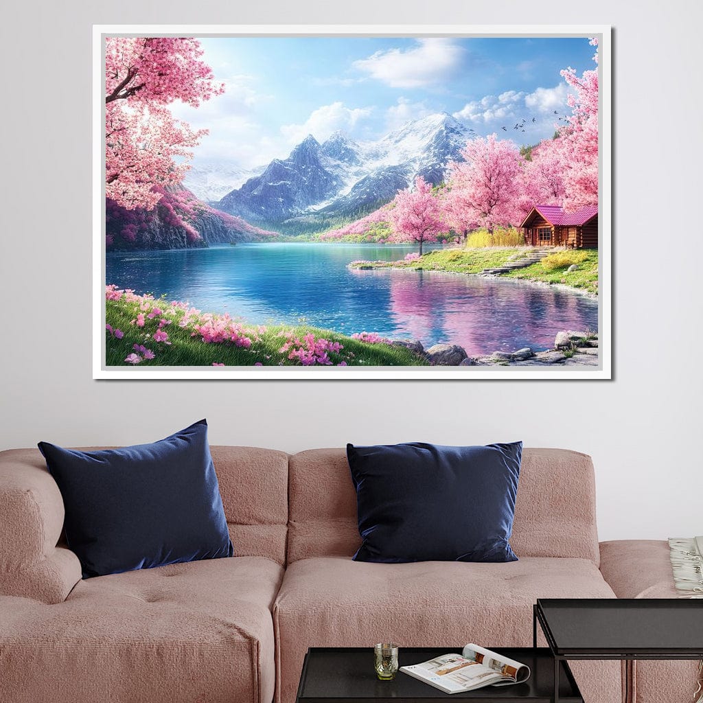 Cherry Blossom Alpine Retreat Canvas Wall Art