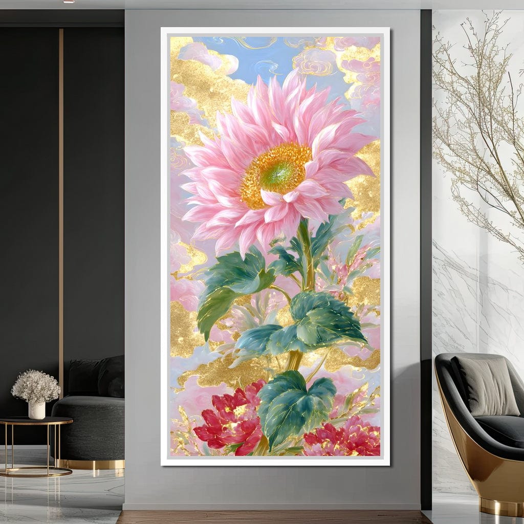 Golden Petal Reverie Blooming Canvas Wall Art