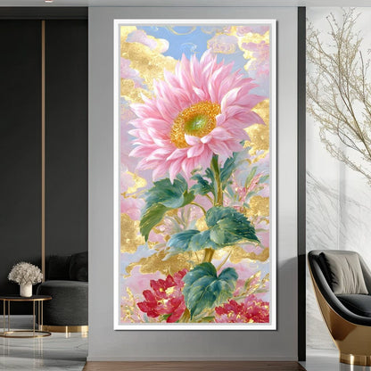 Golden Petal Reverie Blooming Canvas Wall Art