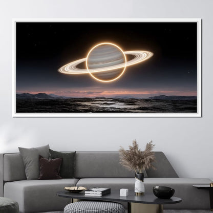 Luminous Saturn Over Alien Sea Canvas Wall Art