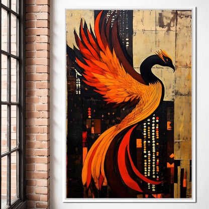 Phoenix Rise Through Flames Canvas Wall Art