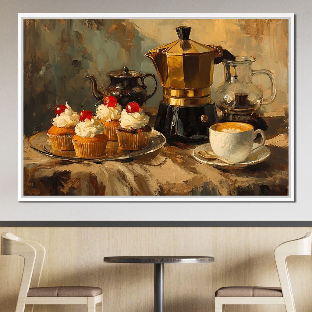 Espresso and Cherry Cupcakes Canvas Wall Art
