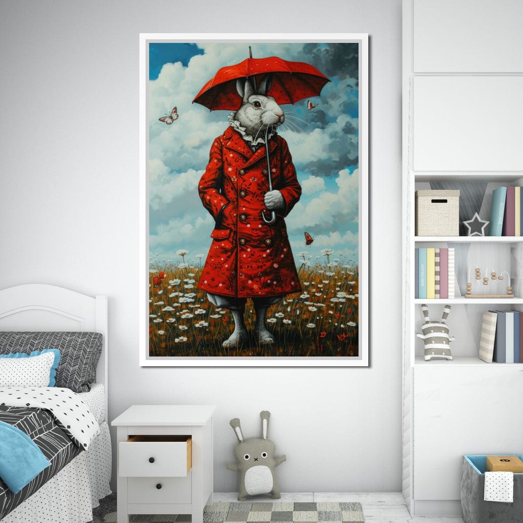The Rabbit and the Red Umbrella Canvas Wall Art