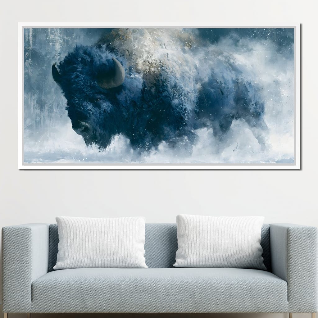 Roaming Buffalo In Cold Winter Plains Canvas Wall Art