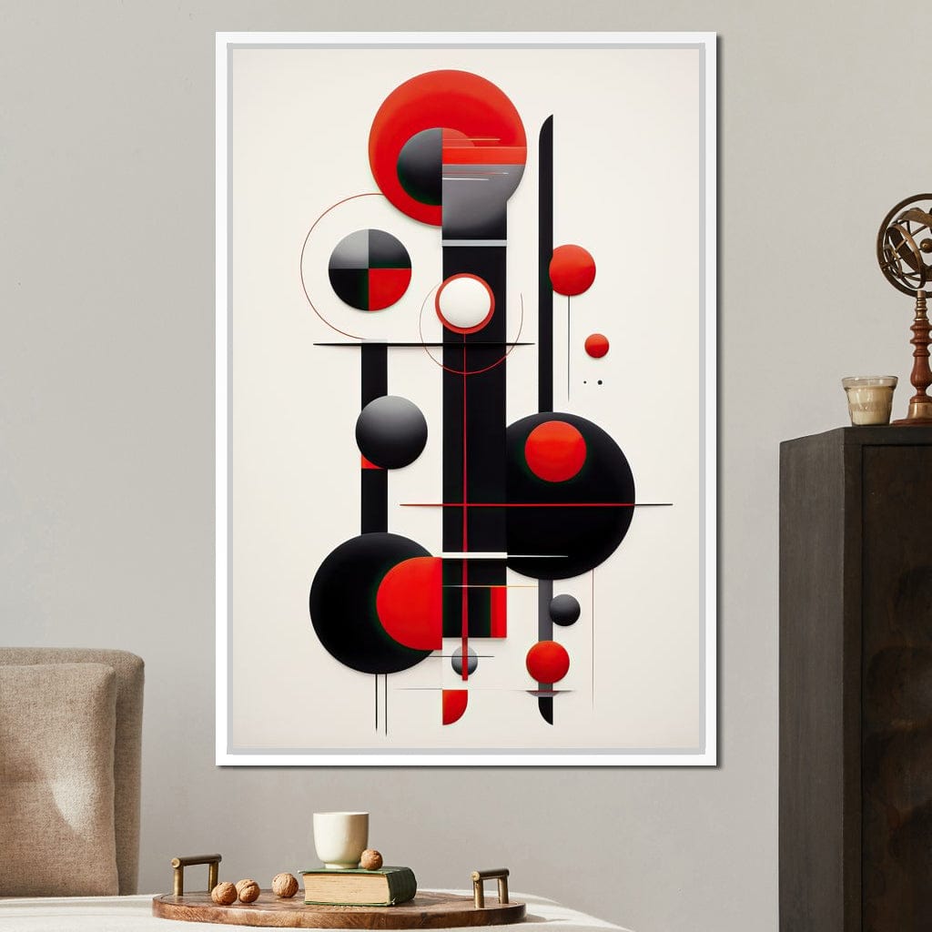 Architectural Symphony in Red and Charcoal Canvas Wall Art