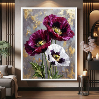 Gold Leaf Poppy Garden Glow Canvas Wall Art