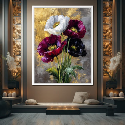 Gilded Poppies Quartet Canvas Wall Art