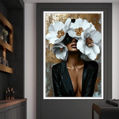 Golden Elegance Floral Expression Canvas Wall Art