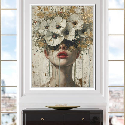 Golden Petal Masquerade Canvas Wall Art