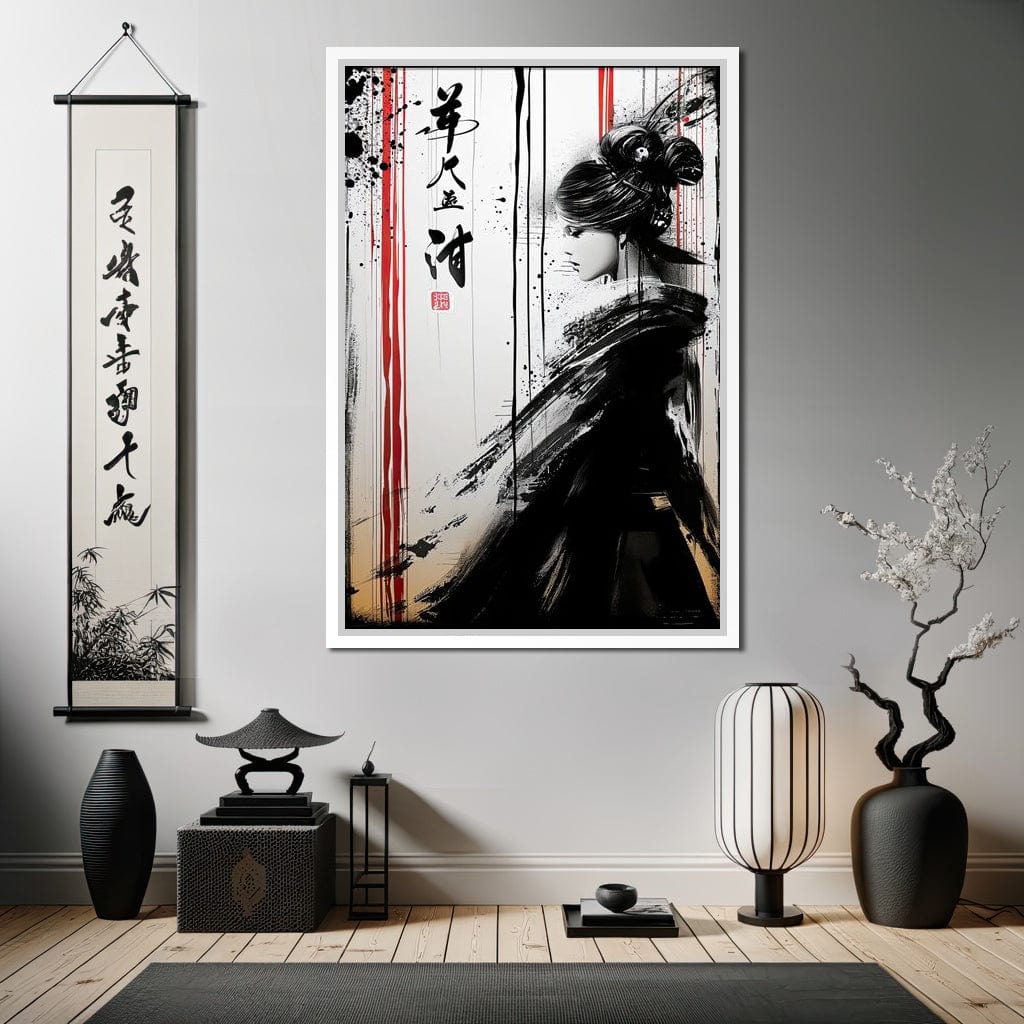 Ink Veiled Geisha Mystery Canvas Wall Art