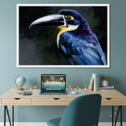 Electric Blue Toucan Portrait Canvas Wall Art