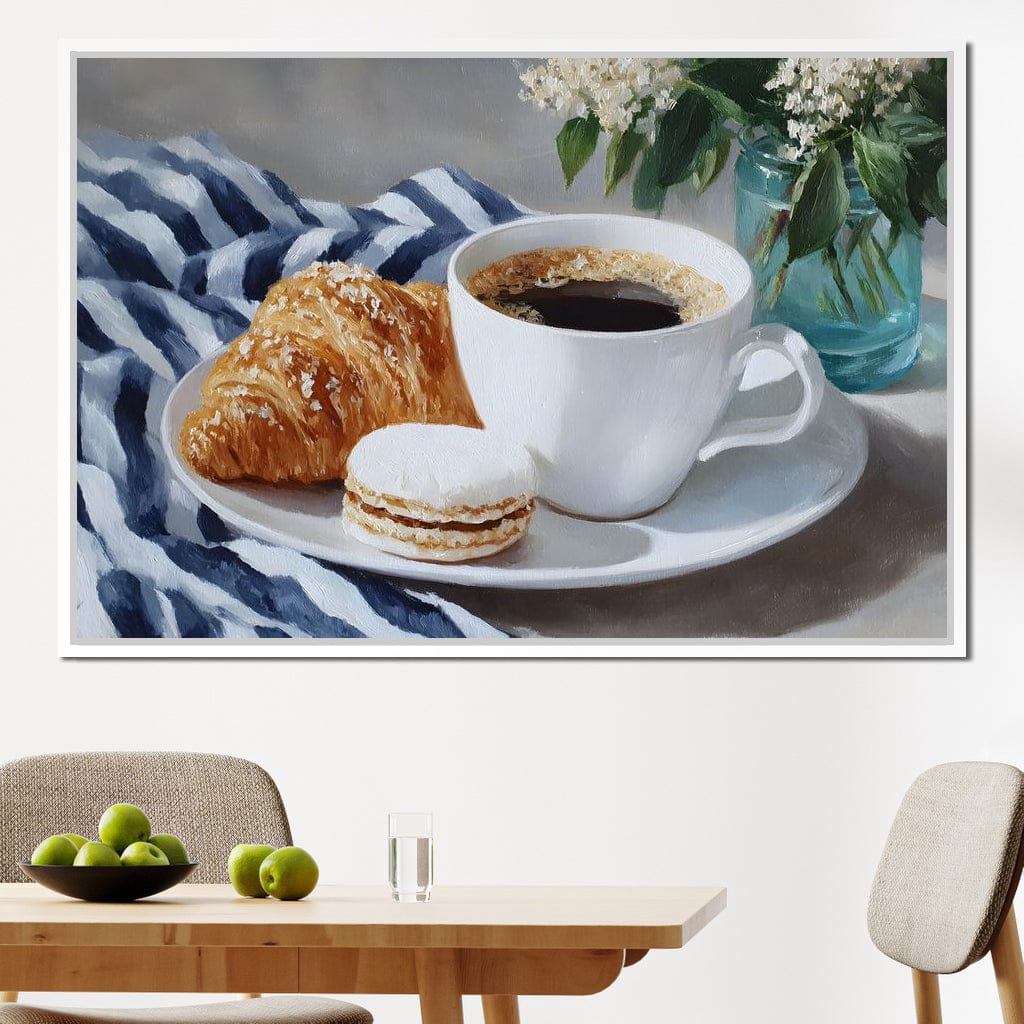 Morning Coffee Pastry & Macaron Canvas Wall Art