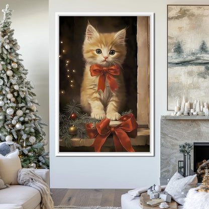 Yuletide Kitten by the Window Canvas Wall Art