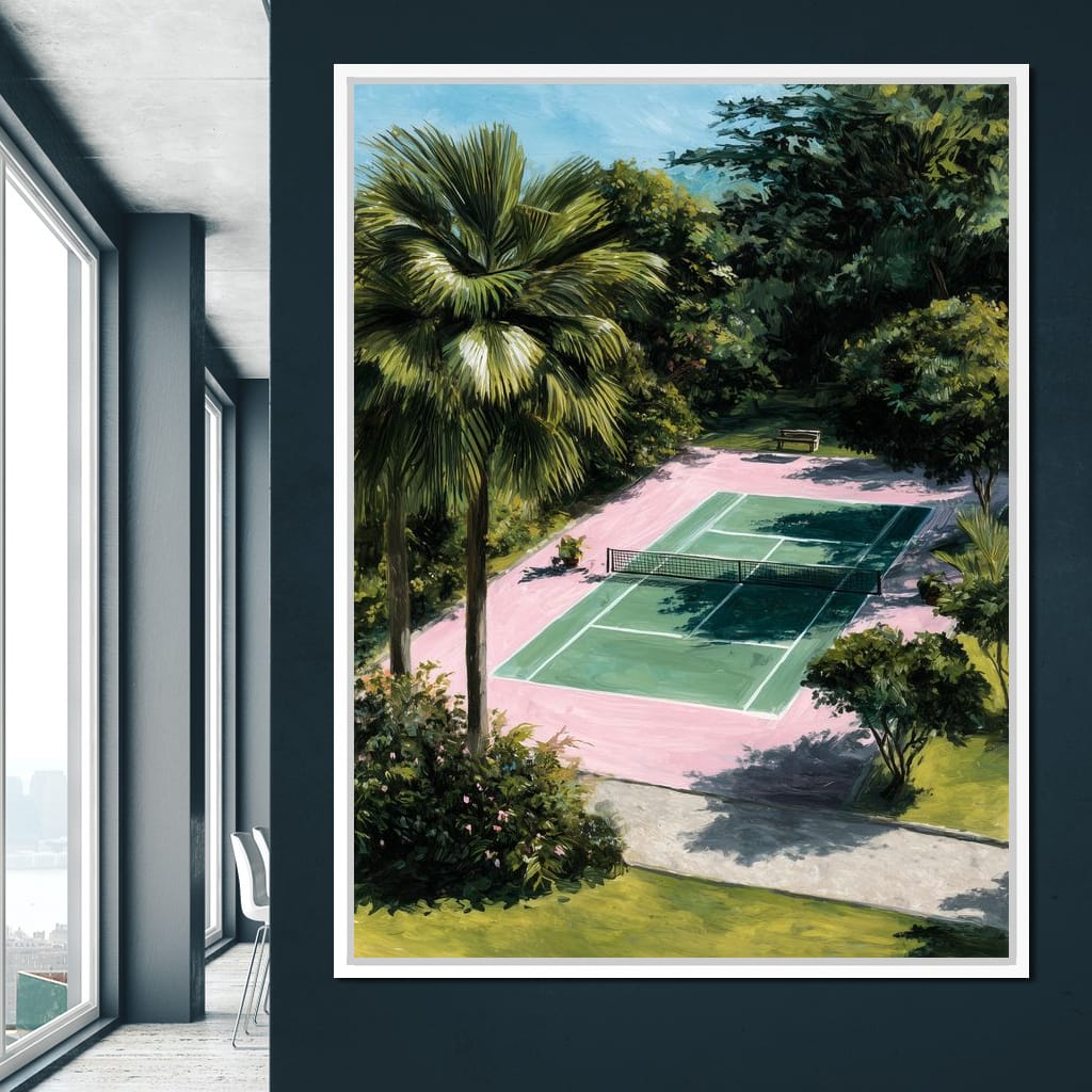 Palm Garden Tennis Court Retreat Canvas Wall Art