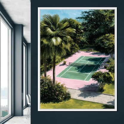 Palm Garden Tennis Court Retreat Canvas Wall Art