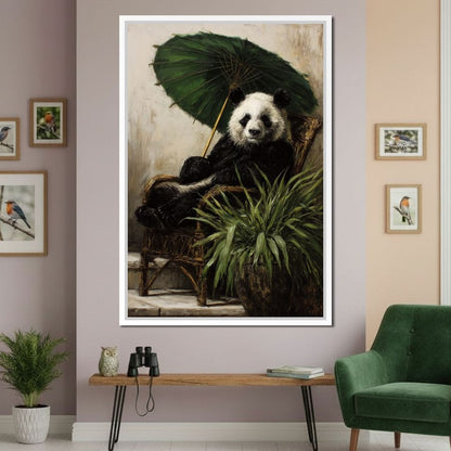 Panda Garden Parasol Calmness Canvas Wall Art