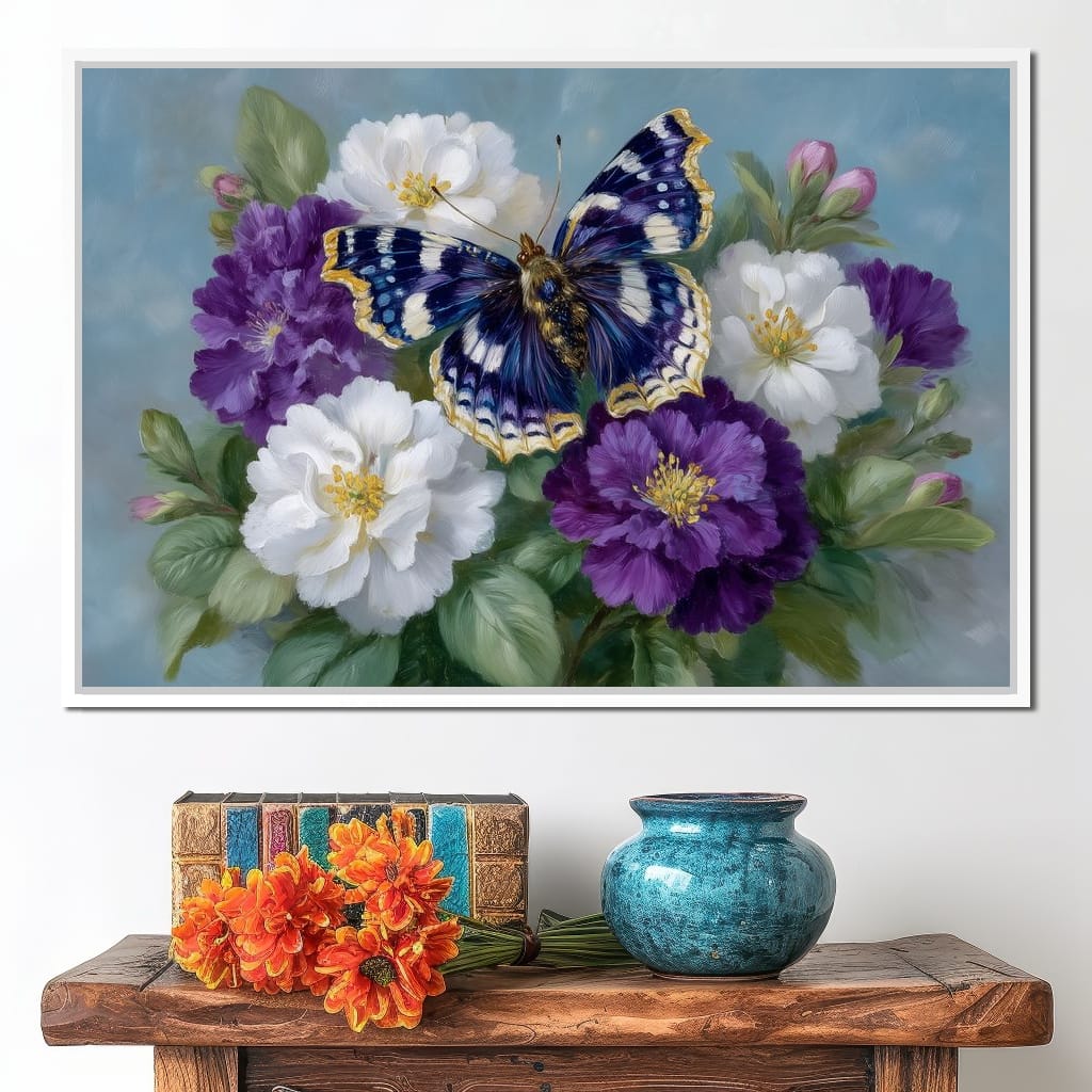 Sapphire Butterfly Bouquet Canvas Wall Art