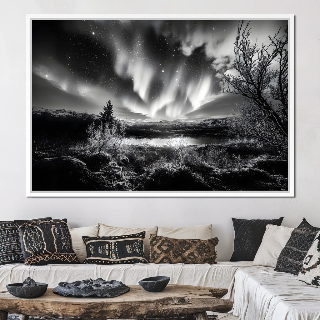 Monochrome Celestial Night's Embrace Canvas Wall Art
