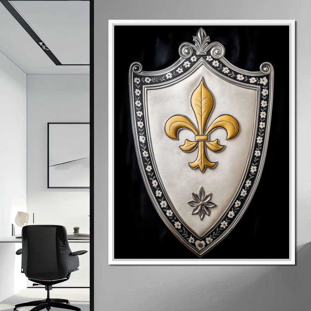 Shield of Golden Elegance Fleur De Lys Canvas Wall Art