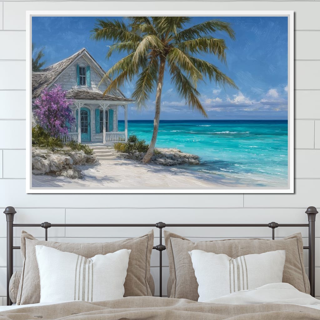 Palm Cottage Ocean Breeze View Canvas Wall Art
