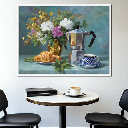 Morning Coffee & Bouquet Canvas Wall Art