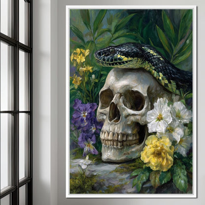 Serpent Crowned Skull Garden Canvas Wall Art