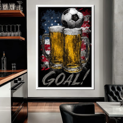 USA Soccer Beer Mugs Goal Canvas Wall Art