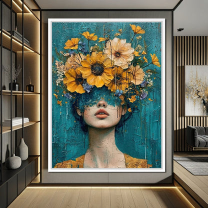 Golden Bloom Silhouette Canvas Wall Art