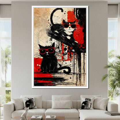 Cool Cats Red Shades Duo Canvas Wall Art