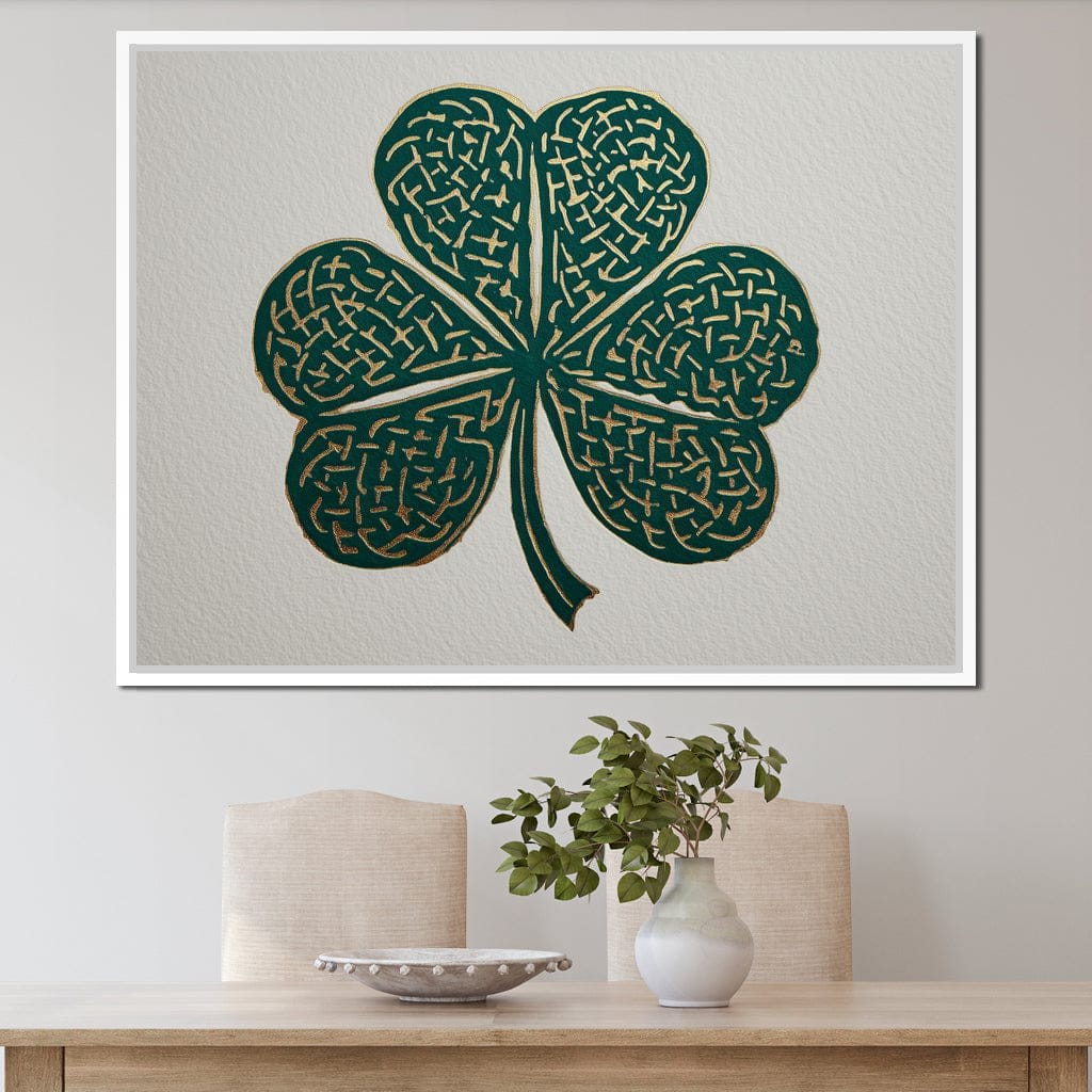 Clover Gold Leaf Charm Canvas Wall Art
