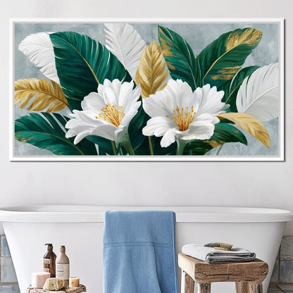 Gilded Tropical White Peony Canvas Wall Art