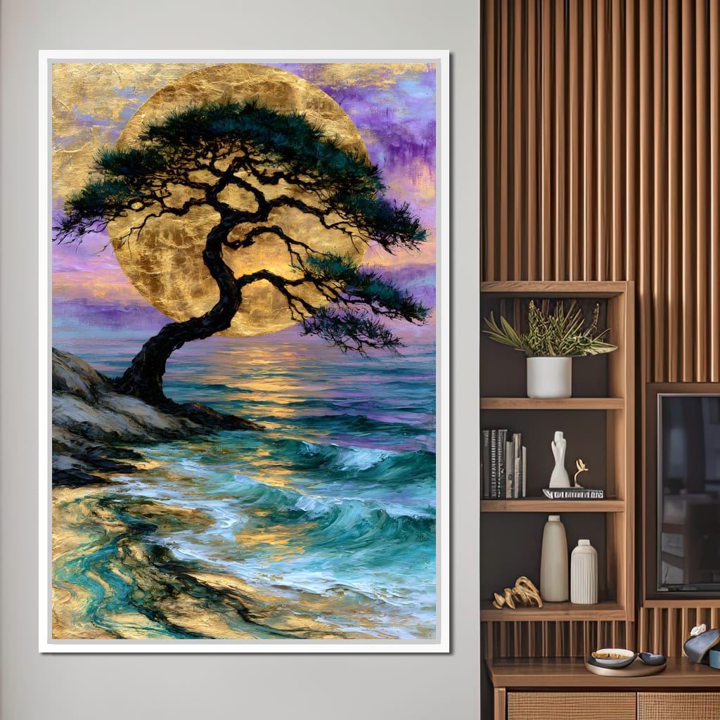 Ancient Pine Before The Gilded Moon Canvas Wall Art