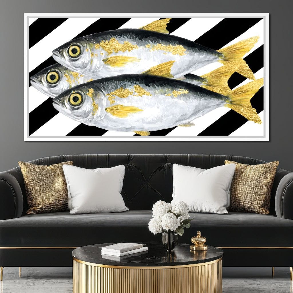 Triple Gilded Mackerel Parade Canvas Wall Art